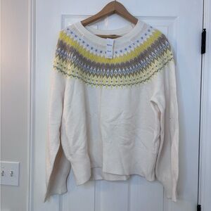 LOFT Cream Sweater with Yellow and Blue Pattern